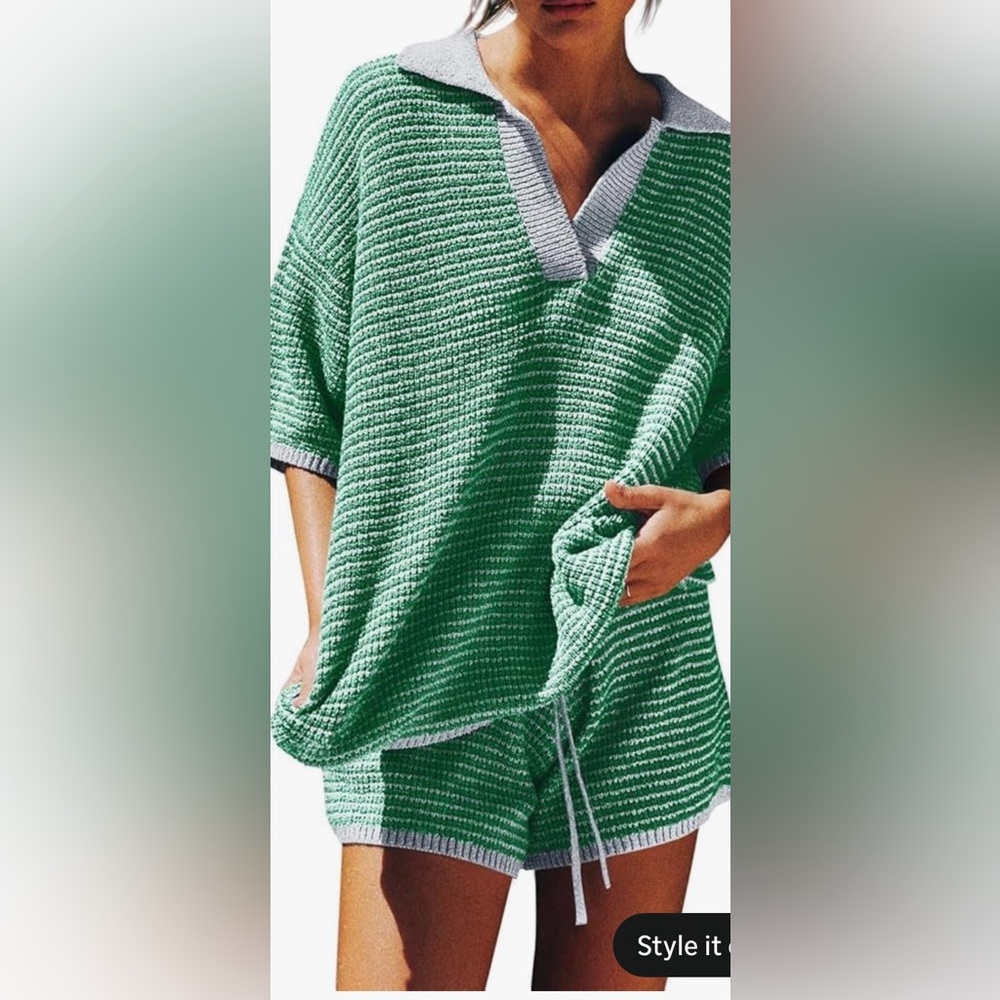 Amazon Green and Gray Striped Outfit